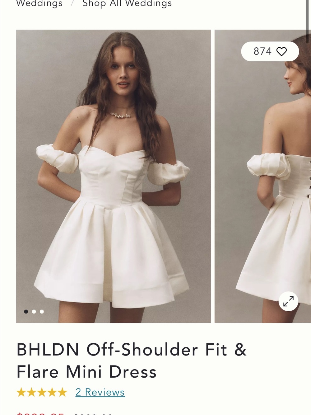 BHLDN White Off-Shoulder Puff Sleeve Mini Dress